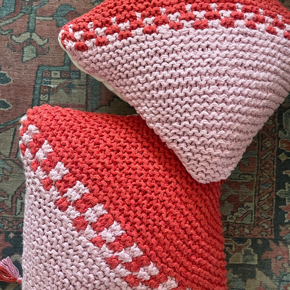 Anthropologie Red and Pink Knitted Throw Pillows